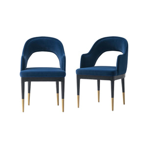 Fauteuil Carrington Moderne Glam en Velours Bleu Nuit - Lot de 2