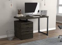  Bureau D’etude 47,25 Po Pour Bureau A Domicile Ou Salle De Jeux – Bois Gris Fonce Avec 3 Tiroirs Et Base En Metal Argente