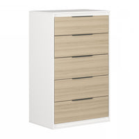 Commode verticale Hourra à 5 tiroirs - orme naturel et blanc