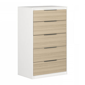 Commode verticale Hourra à 5 tiroirs - orme naturel et blanc
