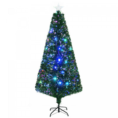 Homcom 6ft Prelit Fiber Optic Artificial Christmas Tree With 230 Tips And 24 Led Lights|Homcom Arbre De Noel Artificiel A Fibre Optique Pre-eclaire De 6 Pieds Avec 230 Embouts Et 24 Lumieres Led