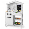 Ensemble De Cuisine De Jeu, Jouet De Cuisine En Bois Avec Tableau Noir Supplementaire, Belles Fenetres, Etageres De Rangement Et Crochets, 5 Pieds En Bois Massif, Ensemble De Cuisine Fictive Pour Les Tout-petits De 3 Ans Et Plus, Blanc
