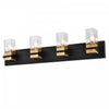 Lumière de coiffeuse Veronica de Dainolite en verre transparent, avec fini noir mat et laiton vieilli et 4 ampoules