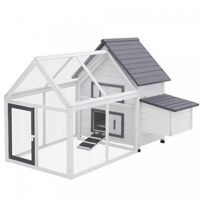 Pawhut 65" Chicken Coop Wooden Hen House Rabbit Hutch Poultry Cage Pen Outdoor Backyard With Nesting|Poulailler Clapier Modele Villa Multi-equipee : Rampe, Nichoirs, Perchoirs, Plateau Excrement, 2 Por
