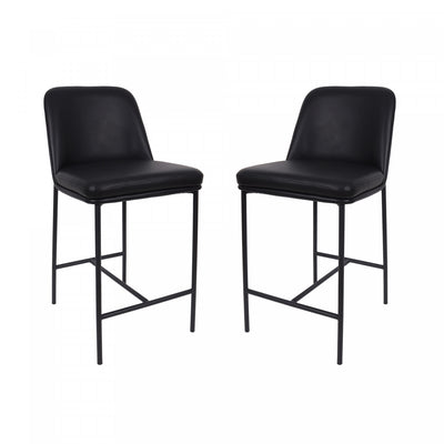 Loft Contemporary Vegan Leather Metal Counter Stool in Black - Set of 2 | Tabouret de comptoir contemporain Loft en cuir vegetalien et metal noir - Lot de 2