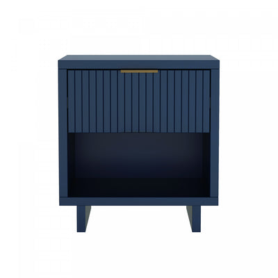 Elara Contemporary 18" Solid Wood Nightstand in Midnight Blue (1-Drawer) | Table de nuit contemporaine Elara 18" en bois massif bleu minuit (1 tiroir)