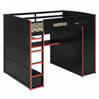 Jerry Lit mezzanine en bois avec bureau et rangement, Taille Double, Rouge
