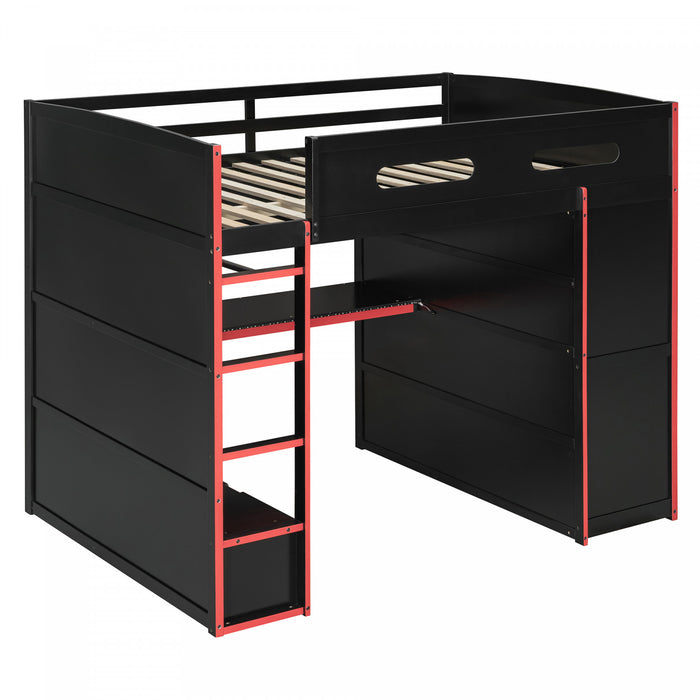 Jerry Lit mezzanine en bois avec bureau et rangement, Taille Double, Rouge