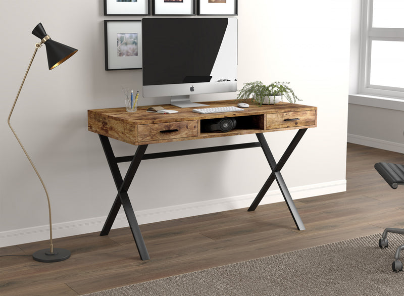 Bureau d’ordinateur de 47 po avec 2 tiroirs et 1 tablette - bois recyclé brun avec métal noir