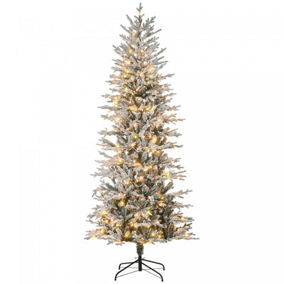 Homcom 7' Flocked Artificial Christmas Tree With Warm Yellow Clear Lights|Homcom Arbre De Noel Artificiel Floque De 7 Pi Avec Lumieres Jaune