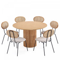  Ensemble de salle a manger moderne industriel chic Hathaway et Jardin 7 pieces en flocon d’avoine et naturel