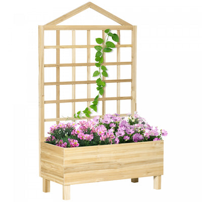 Outsunny Raised Garden Bed With Trellis For Climbing Plants, 59 Inch Wooden Box Planters For Outdoor|Outsunny Lit De Jardin Sureleve Avec Treillis Pour Plantes Grimpantes, Jardinieres En Bois De 59 Pou