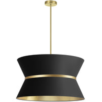 Luminaire suspendu Caterine de Dainolite de 24 po de diamètre, avec abat-jour noir, anneau argenté, fini laiton vieilli et 4 ampoules
