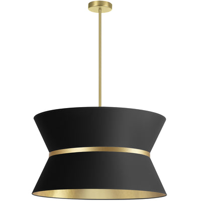 Dainolite Caterine 4 Light Pendant 24" Dia Aged Brass Finish Gold Ring/Black Shade Lamp|Luminaire suspendu Caterine de Dainolite de 24 po de diamètre, avec abat-jour noir, anneau argenté, fini laiton vieilli et 4 ampoules