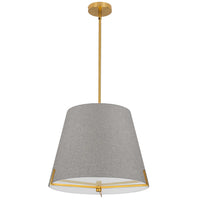 Luminaire suspendu Preston de Dainolite de 19 po de diamètre avec abat-jour en tissu gris, fini laiton vieilli et 4 ampoules