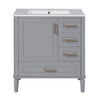 Emerson Meuble de salle de bain 30 pouces avec vasque en ceramique et trois tiroirs, Gris