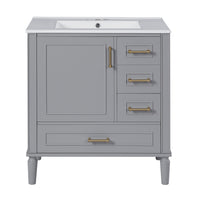 Emerson Meuble de salle de bain 30 pouces avec vasque en ceramique et trois tiroirs, Gris