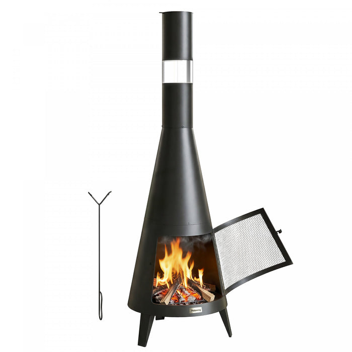 Brasero Outsunny avec cheminee, brasero exterieur, noir