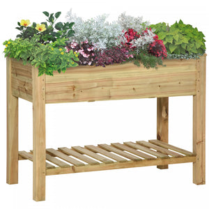 Outsunny Jardiniere Sur Pieds Avec Etagere Inferieure Carre Potager Sureleve Exterieur Lit De Culture Jardin Bois Massif De Sapin 45