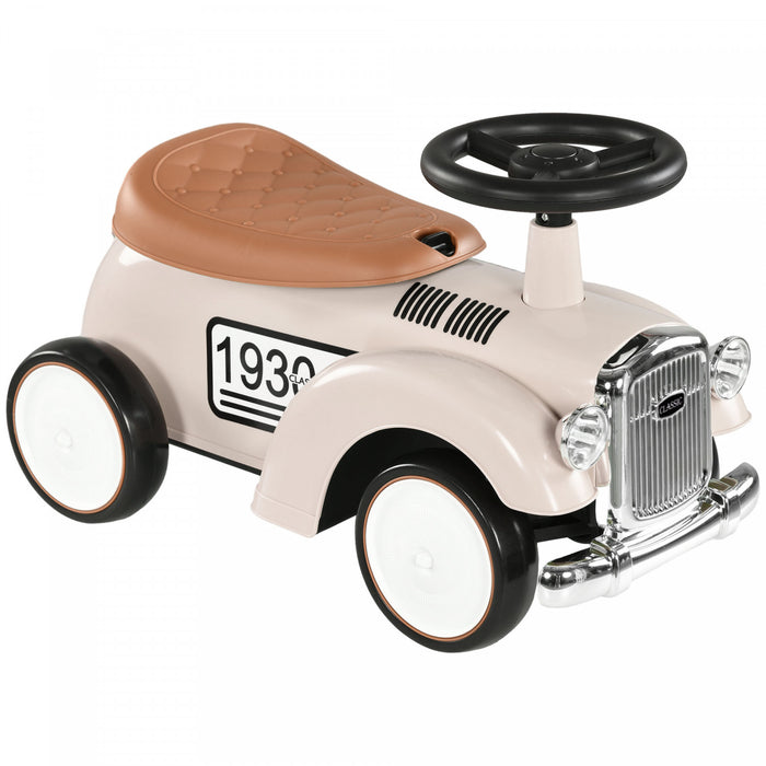 Aosom Voiture Coulissante Pour Enfants Avec Rangement Sous Le Siege, Curseur Du Pied Au Sol Avec Volant Et Klaxon, Voiture Vintage Pour Les Tout-petits, Ages De 12 A 36 Mois, Blanc Creme