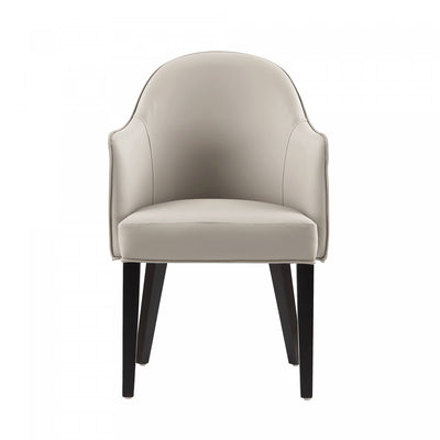 Hillman Modern Wood Vegan Leather and Velvet Armchair in Light Gray Dining Chair | Fauteuil Hillman Moderne en Bois, Similicuir et Velours, Gris Clair