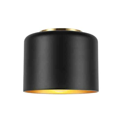Dainolite Emilia 1 Light Flush Mount Aged Brass Matte Black/Gold Shade Lamp|Plafonnier affleuré Emilia de Dainolite avec abat-jour noir mat et doré, fini laiton vieilli et 1 ampoule