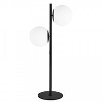 Lampe de table Folgar de Dainolite en verre blanc opale, avec fini noir mat et 2 ampoules