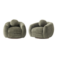  Fauteuil lounge Tribeca style mid-century en chenille vert olive - Lot de 2
