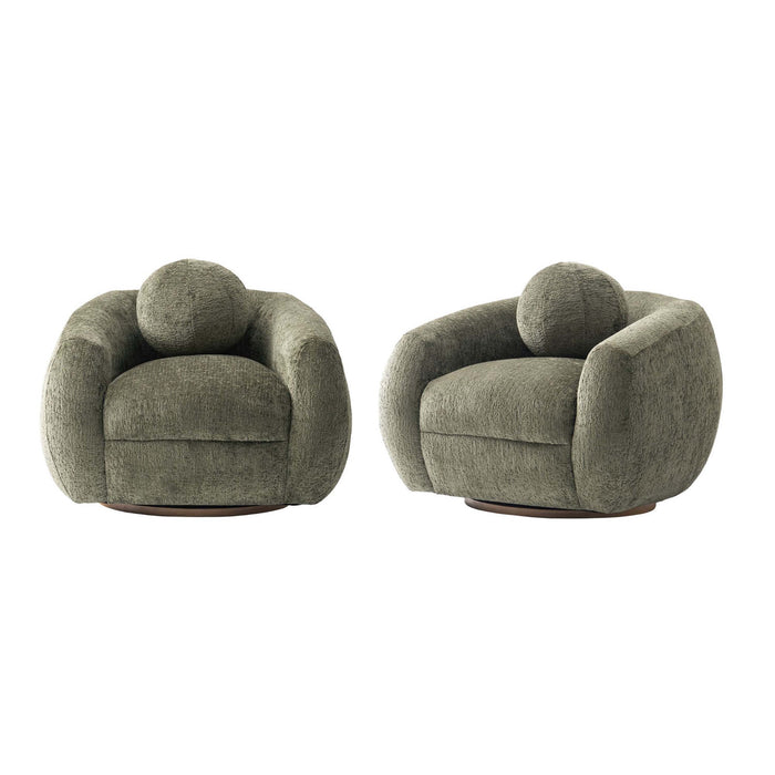 Fauteuil lounge Tribeca style mid-century en chenille vert olive - Lot de 2