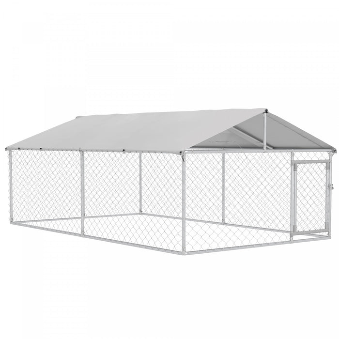 Pawhut Niche D'exterieur Pour Chien Avec Housse Impermeable Et Resistante Aux Uv Pour Chiens De Taille Moyenne Et Grande, 13,1' X 7,5' X 4,9', Argent