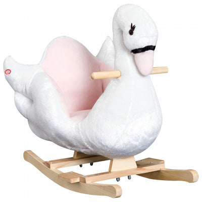 Qaba Soft Warm Kids Rocking Horse Child Plush Ride On Toy Swan Design Playtime With Lullaby Song, Wh|Qaba Cheval A Bascule Enfant En Peluche Doux Enfants Jouet Cygne Style Avec Berceuse Blanc