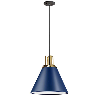 Dainolite Sonus 1 Light Pendant Cobalt Blue Aged Brass Accent Lamp|Luminaire suspendu Sonus de Dainolite avec fini bleu cobalt, touches laiton vieilli et 1 ampoule