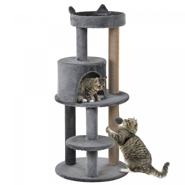 Pawhut Arbre A Chat De 104 Cm, Tour D'arbre Pour Chat, Centre D'activites Pour Chat Avec Griffoirs, Perchoir En Peluche, Boule Suspendue – Gris