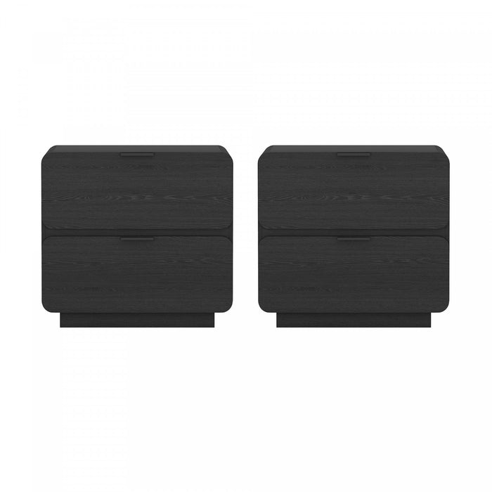 Table de nuit contemporaine moderne Chrystie 66 cm en noir (2 tiroirs) - Lot de 2