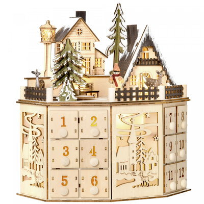 Homcom Christmas Advent Calendar With Countdown Drawers For Kids And Adults|Homcom Calendrier De L'avent De Noel, Table Lumineuse Decoration De Noel