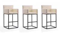 Tabouret de bar rembourre en metal style mid-century modern Ambassador, creme - Lot de 3