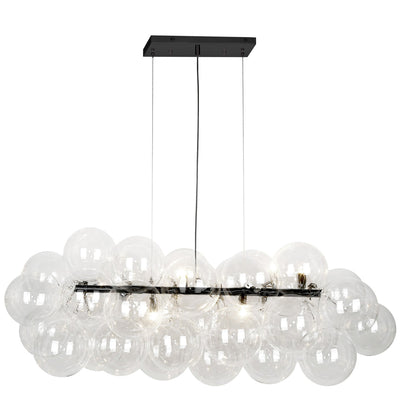 Dainolite Comet 10 Light Horizontal Pendant Matte Black Clear Glass Lamp|Luminaire suspendu horizontal Comet de Dainolite en verre transparent, avec fini noir mat et 10 ampoules