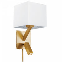 Applique murale de Dainolite avec lampe de lecture à DEL, abat-jour blanc, fini laiton vieilli et 1 ampoule