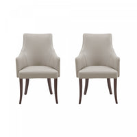 Fauteuil moderne Connie en cuir vegetalien et velours avec accoudoirs en bois, gris clair - Lot de 2