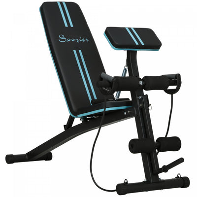 Soozier Foldable Adjustable Dumbbell Bench Press, Weight Lifting Sit Up Ab Workout Bench for Home Training Gym Incline Flat Multiuse Workout Exercise Fitness, Blue