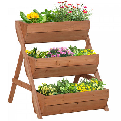 Outsunny 3 Tier Raised Garden Bed Vertical Wooden Elevated Planter Box Kit For Flowers, Vegetables, |Outsunny Jardiniere Surelevee A 3 Niveaux, Jardiniere Surelevee En Bois, 26" X 30" X 30", Marron