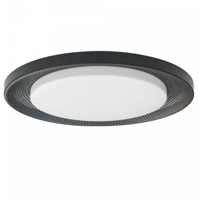 Dainolite Boullier Flush Mount 30w Matte Black White Acrylic Diffuser Lamp|Plafonnier affleuré Boullier de Dainolite en acrylique blanc qui diffuse la lumière, avec fini noir mat et ampoule de 30 W