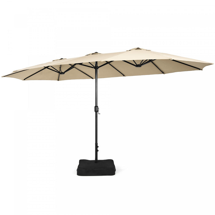 Costway Parasol double face 15FT a manivelle avec base pour marche exterieur Beige