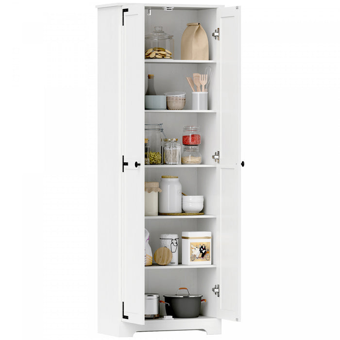 HOMCOM Armoire de garde-manger de 67po, armoire de rangement, blanc vieilli