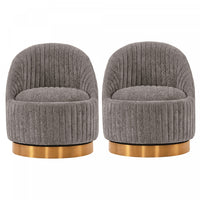  Fauteuil pivotant moderne en chenille Leela gris - Lot de 2