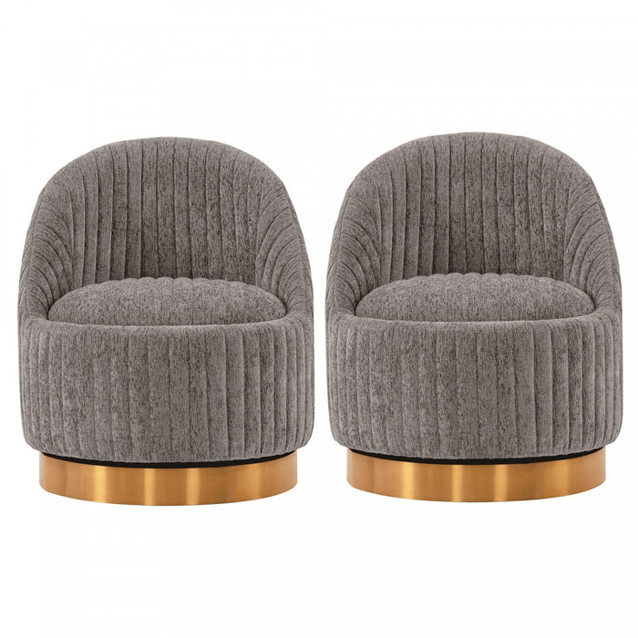 Fauteuil pivotant moderne en chenille Leela gris - Lot de 2