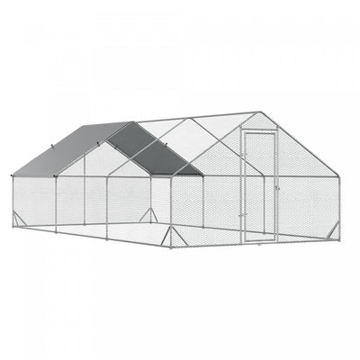 Pawhut Metal Chicken Coop, Walk-in Large Chicken Run, Poultry Cage For Backyard Hen, Duck, Rabbit Wi|Pawhut Grand Poulailler En Metal Galvanise, Avec Couverture, Pour L'exterieur De La Cour (9.8' X 19.