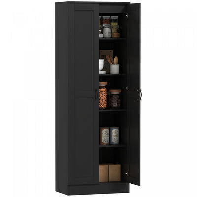 HOMCOM 5-Tier Storage Cabinet with Shelves, Kitchen Pantry Cabinet, Black