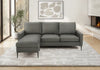 Sofa Chaise Longue Rembourre, 85\" De Large, Aspect Cuir Gris Fonce, Pieds En Metal Noir