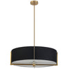 Luminaire suspendu Preston de Dainolite de 26 po de diamètre avec abat-jour noir, fini laiton vieilli et 4 ampoules
